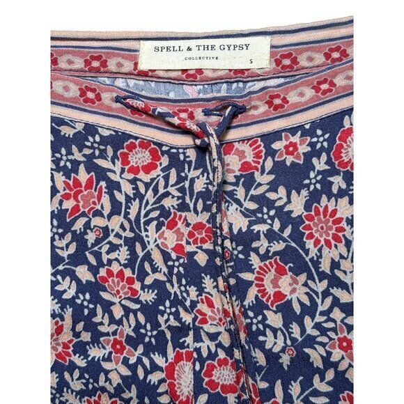 Spell and the Gypsy Pants Size Small Boho Wide Leg Rayon Blue‎ Red Pink - Picture 3 of 8